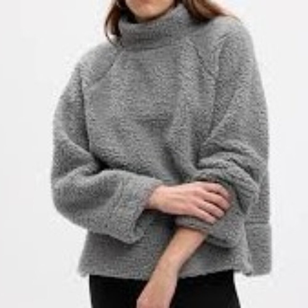 Gap Gray Sherpa Fleece Mock Neck Pullover - Women's Size XXS Petite